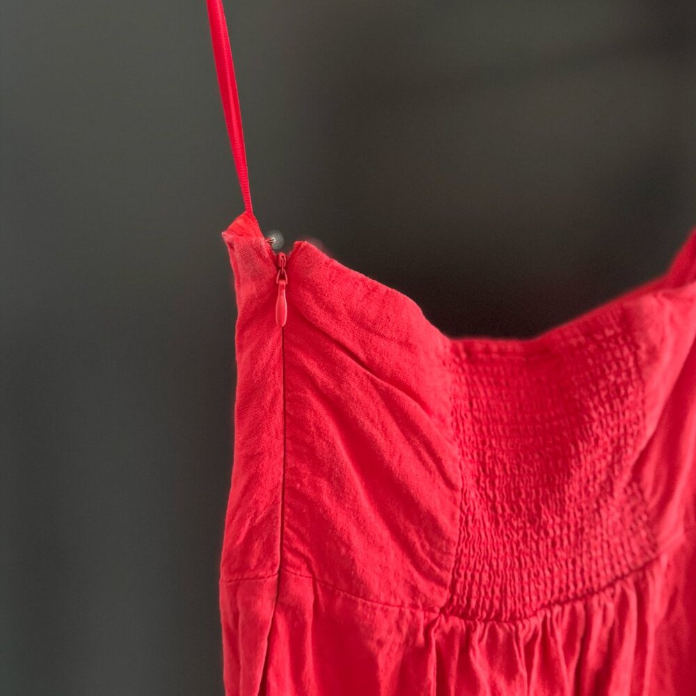 Bright Red/Orange Urban Outfitters Strapless Midi Dress with slit - Picture 8 of 8
